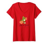 Mujer Plantar fresa crecer en gracia Mujeres cristianas florales Camiseta Cuello V