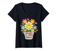 Mujer Plantar Pensamientos Felices Flores alegres Amante de Las Plantas Camiseta Cuello V