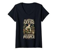 Mujer Plantar Semillas y Evitar a Las Personas Camiseta Cuello V