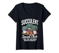 Mujer Plantas de jardinería de cactus divertidas del club social suculentas Camiseta Cuello V