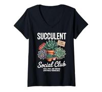 Mujer Plantas de jardinería de cactus divertidas del club social suculentas Camiseta Cuello V