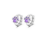 Mujer Plata Con Diseño huella Cristal Circonita - Regalo Ideal Aretes Aro Elegantes y Sofisticados Joyería de Moda, Kids Pendientes para niña Huella de perro Rosa Brillante