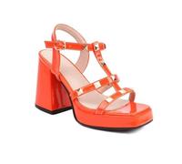 Mujer Plataforma Tacón Alto Sandalias Romanas Punta Abierta Destalonadas Sandalias De Verano con Remache Tira Al Tobillo Zapatos De Vestir con Hebilla,Naranja,39 EU