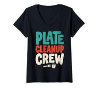Mujer Plate Cleanup Crew Foodie Humor Funny Saying Quote Camiseta Cuello V