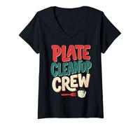 Mujer Plate Cleanup Crew Foodie Humor Funny Saying Quote Camiseta Cuello V