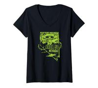 Mujer Platillo Volador Extraterrestre Extraterrestre UFO Distressed Area 51 Camiseta Cuello V