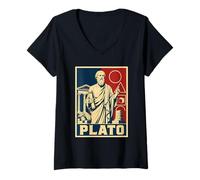 Mujer Platón Filósofo Griego Antiguo Sabiduría Clásica Camiseta Cuello V