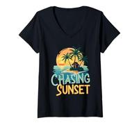 Mujer Playa Chasing Sunsets Camiseta Cuello V