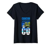 Mujer Playa de Cancún Dentro de Bold Typography México Vacaciones de Verano Camiseta Cuello V