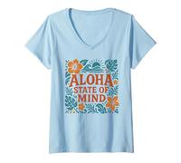 Mujer Playa de hibiscos Hawaianos Retro de Aloha State of Mind Camiseta Cuello V