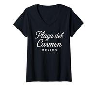 Mujer Playa del Carmen México Retro Mexican Resort Viaje Vacacional Camiseta Cuello V