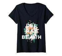 Mujer Playa Florida Diseño Floral Delray The Village by The Sea FL Camiseta Cuello V