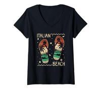 Mujer Playa italiana con chanclas de verano Top Beach Camiseta Cuello V