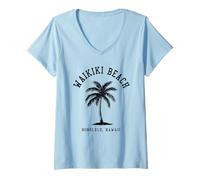 Mujer Playa Waikiki, Honolulú, Hawái, islas hawaianas antiguas Camiseta Cuello V