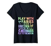 Mujer Playera Linda con diseño de Hadas con Sirenas Camiseta Cuello V