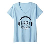 Mujer Playing for Change Escucha la música Logo Negro Camiseta Cuello V