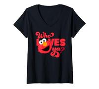 Mujer Plaza Sésamo Elmo Amor Valentine Abrazos Pose BFF XOXO Vintage Camiseta Cuello V