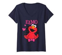 Mujer Plaza Sésamo Elmo Happy Cuddle XOXO Cute Friends Love Heart Camiseta Cuello V