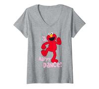 Mujer Plaza Sésamo Elmo Happy Dance XOXO Cute Friends Heart Love Camiseta Cuello V