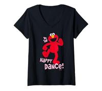 Mujer Plaza Sésamo Elmo Happy Dance XOXO Cute Friends Love Heart Camiseta Cuello V