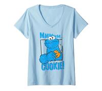 Mujer Plaza Sésamo Galletas Monstruo Deliciosas Galletas Feliz Retro Pose Camiseta Cuello V