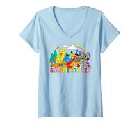 Mujer Plaza Sésamo Personaje Arte Buenos Amigos Equipo Pose Clásico Camiseta Cuello V