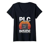 Mujer PLC Interior Ingeniero de Automatización Industrial Humor Camiseta Cuello V