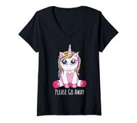 Mujer Please Go Away | Snotty Unicorn | Lindo Kawaii Girl Women Camiseta Cuello V