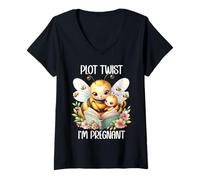 Mujer Plot Twist I'm Pregnant Mom to Be Bee Pregnancy Announcement Camiseta Cuello V
