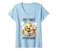 Mujer Plot Twist I'm Pregnant Mom to Be Pregnancy Announcement Bee Camiseta Cuello V