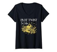 Mujer Plot Twist I'm Sober Recovery Sobriety Coffee Books Lovers Camiseta Cuello V