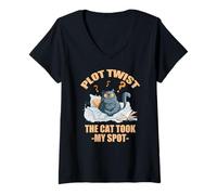 Mujer Plot twist the cat took my spot Camiseta Cuello V