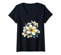 Mujer Plumeria Vintage Blanco Floral Tropical Bloom Verano Camiseta Cuello V