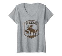 Mujer Plural of Moose Is Meese - Camiseta Divertida de Broma de Animales Vintage Camiseta Cuello V