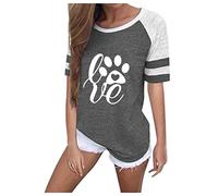 Mujer Plus tamaño impresión rayas cuello redondo manga corta blusa casual camiseta brillante top, gris, 3XL