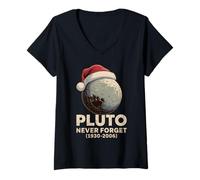 Mujer Pluto Never Forget Retro Geek Xmas Classic Astronomía Humor Camiseta Cuello V