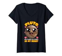 Mujer Plutón Siempre será un Planeta en mi corazón Camiseta Cuello V, Negro, S
