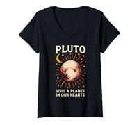 Mujer Plutón sigue siendo un planeta lindo sistema solar vintage y espacio Camiseta Cuello V