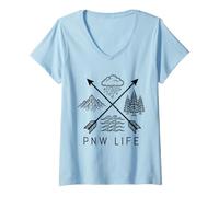 Mujer PNW Life Orgullo del Noroeste del Pacífico Oregon Washington Montana Camiseta Cuello V
