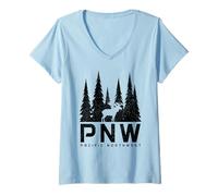 Mujer PNW Pacific Northwest Moose Naturaleza Amante Camiseta Cuello V