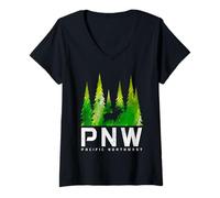 Mujer PNW Pacific Northwest Moose Naturaleza Amante Camiseta Cuello V