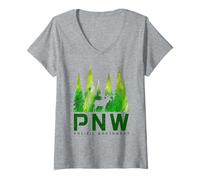 Mujer PNW Pacific Northwest Moose Naturaleza Amante Camiseta Cuello V