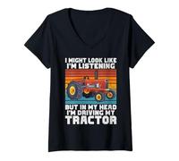 Mujer Podría Mirar Escuchando en mi Cabeza Estoy conduciendo mi Tractor Camiseta Cuello V