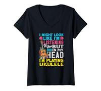Mujer Podría parecer Que Estoy Escuchando en mi Cabeza Estoy Tocando el Ukelele Camiseta Cuello V