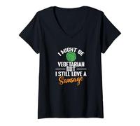 Mujer Podría ser Vegetariano, Pero todavía Amo una Salchicha Camiseta Cuello V