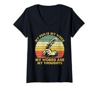 Mujer Poet Writer Pen Is My Voice Poetry Thoughts Quill Quill Camiseta Cuello V