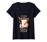 Mujer Poeta Escritor Cuentacuentos Amante de la poesía Siempre escribiendo Corazón Camiseta Cuello V