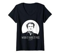 Mujer Poeta Escritor PoE Juego de Palabras Cuando llueve Poes Literatura Camiseta Cuello V