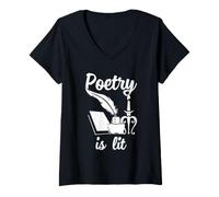 Mujer Poetry Is Lit Poeta Escritor Bookish Literario Humor Cita Camiseta Cuello V