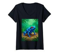 Mujer Poison Dart Frog toxina Mortal Selva Tropical cómic Azul Camiseta Cuello V